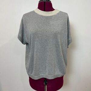 Vintage NUMPH Gray Silver Threads Oversized Top Drop shoulder sleeves less sz XS
